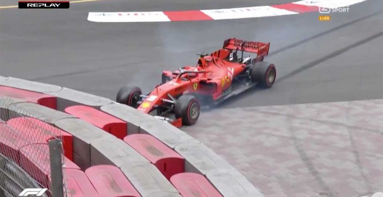 Vettel bijna met zijn neus vol in de muur tijdens VT2 Monaco