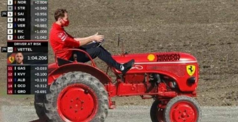 Internet reageert: Vettel op een Ferrari-trekker; Hamilton gevraagd te stoppen