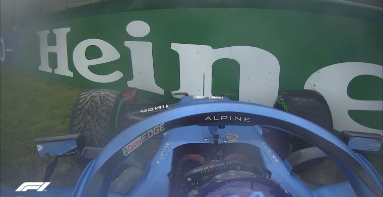 Alonso schiet naast de baan in opwarmronde, barre omstandigheden in Imola!