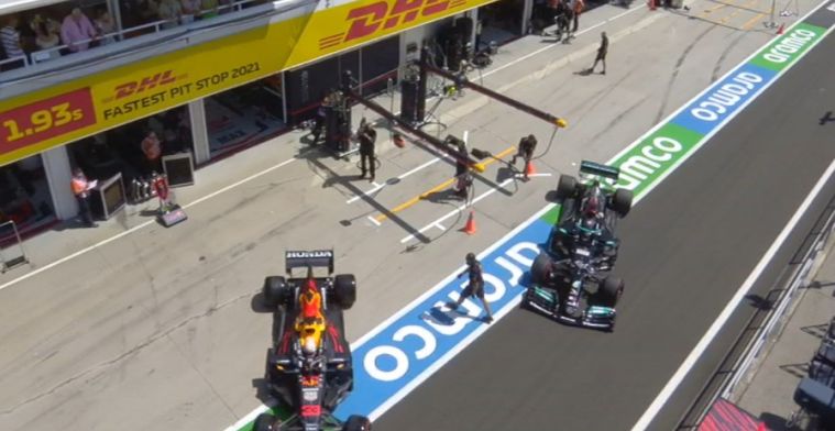 Verstappen en Hamilton komen elkaar in pitstraat meteen weer tegen