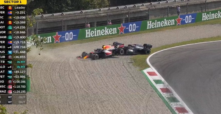 Verstappen en Hamilton ketsen er samen af op Monza!