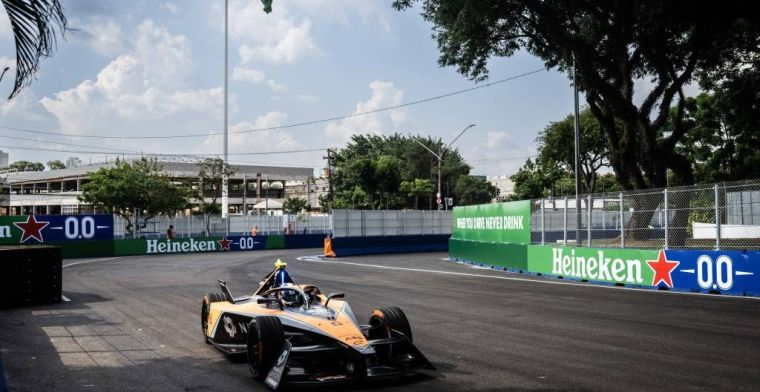 Vandoorne in de muur tijdens VT1 Formule E in Sao Paulo, Frijns keert terug