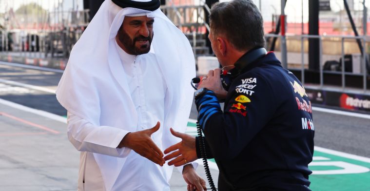 Red-Bull teambaas Horner in gesprek met FIA-voorzitter Ben Sulayem
